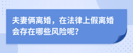 夫妻俩离婚，在法律上假离婚会存在哪些风险呢？