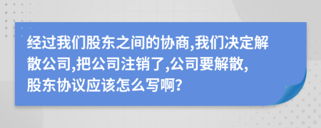 经过我们股东之间的协商,我们决定解散公司,把公司注销了,公司要解散,股东协议应该怎么写啊？