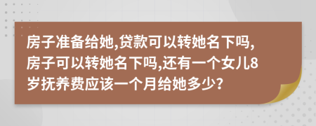 房子准备给她,贷款可以转她名下吗,房子可以转她名下吗,还有一个女儿8岁抚养费应该一个月给她多少？