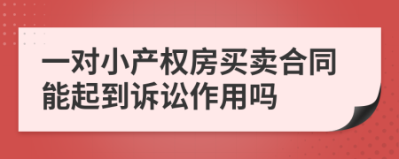 一对小产权房买卖合同能起到诉讼作用吗