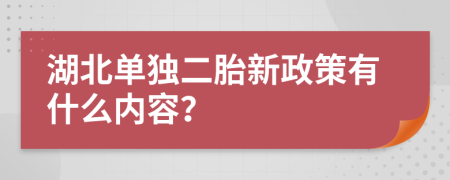 湖北单独二胎新政策有什么内容？