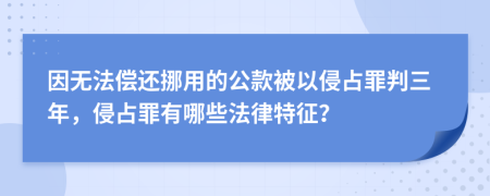 因无法偿还挪用的公款被以侵占罪判三年，侵占罪有哪些法律特征？