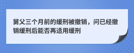 舅父三个月前的缓刑被撤销，问已经撤销缓刑后能否再适用缓刑