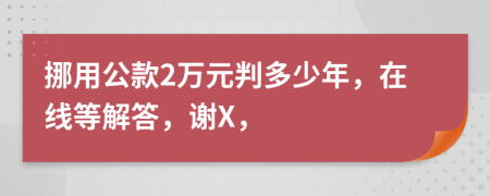 挪用公款2万元判多少年，在线等解答，谢X，