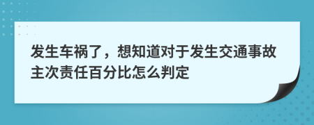 发生车祸了，想知道对于发生交通事故主次责任百分比怎么判定