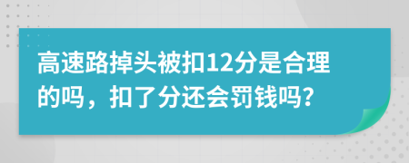 高速路掉头被扣12分是合理的吗，扣了分还会罚钱吗？