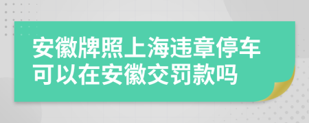 安徽牌照上海违章停车可以在安徽交罚款吗
