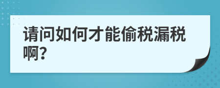 请问如何才能偷税漏税啊？