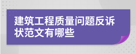 建筑工程质量问题反诉状范文有哪些