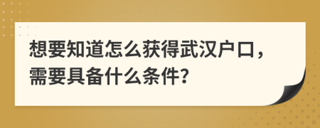 想要知道怎么获得武汉户口，需要具备什么条件？