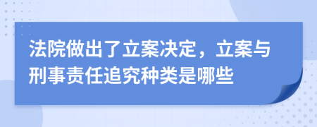 法院做出了立案决定，立案与刑事责任追究种类是哪些