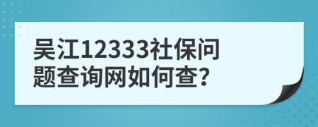 吴江12333社保问题查询网如何查？