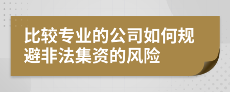 比较专业的公司如何规避非法集资的风险