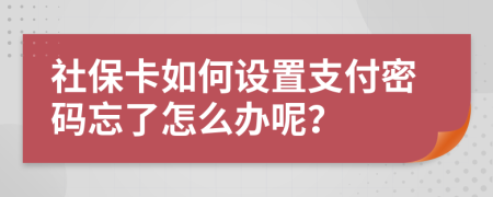 社保卡如何设置支付密码忘了怎么办呢？