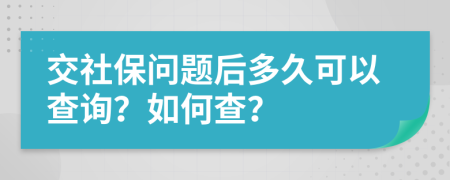 交社保问题后多久可以查询？如何查？