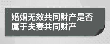 婚姻无效共同财产是否属于夫妻共同财产