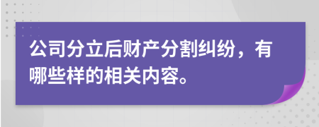 公司分立后财产分割纠纷，有哪些样的相关内容。