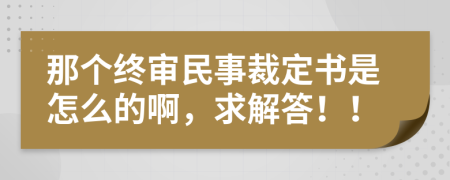 那个终审民事裁定书是怎么的啊，求解答！！