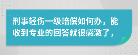 刑事轻伤一级赔偿如何办，能收到专业的回答就很感激了，