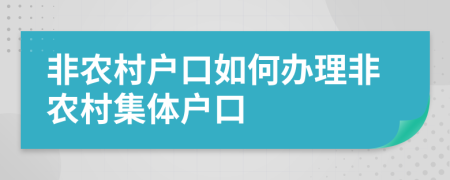 非农村户口如何办理非农村集体户口