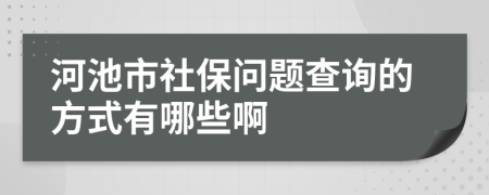 河池市社保问题查询的方式有哪些啊