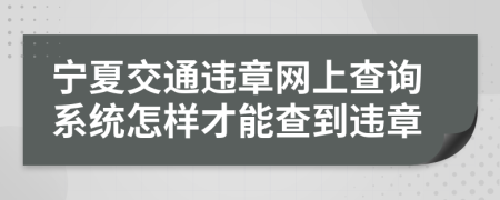 宁夏交通违章网上查询系统怎样才能查到违章