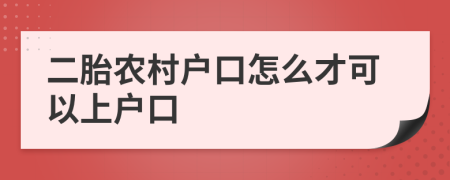 二胎农村户口怎么才可以上户口