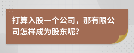 打算入股一个公司，那有限公司怎样成为股东呢？