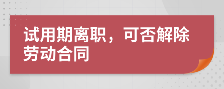 试用期离职，可否解除劳动合同