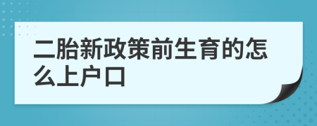 二胎新政策前生育的怎么上户口