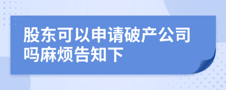 股东可以申请破产公司吗麻烦告知下