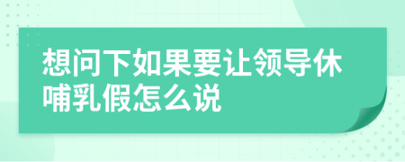 想问下如果要让领导休哺乳假怎么说