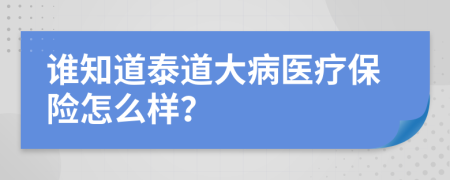 谁知道泰道大病医疗保险怎么样？