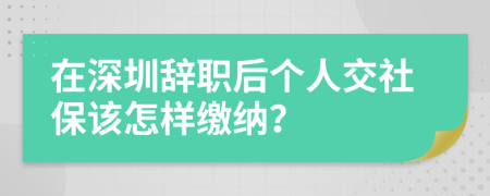 在深圳辞职后个人交社保该怎样缴纳？
