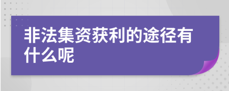 非法集资获利的途径有什么呢