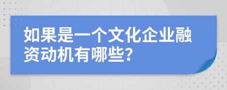 如果是一个文化企业融资动机有哪些？