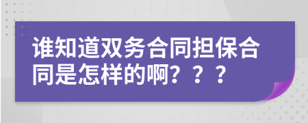 谁知道双务合同担保合同是怎样的啊？？？