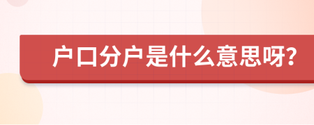 户口分户是什么意思呀？