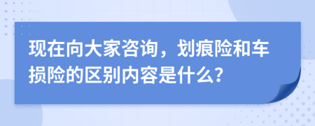 现在向大家咨询，划痕险和车损险的区别内容是什么？
