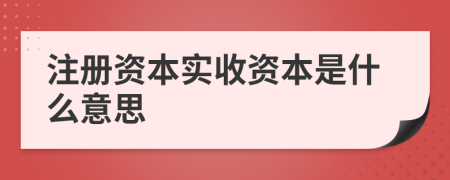 注册资本实收资本是什么意思