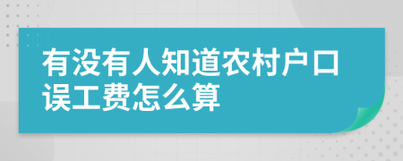 有没有人知道农村户口误工费怎么算