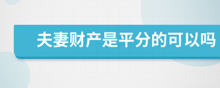 夫妻财产是平分的可以吗