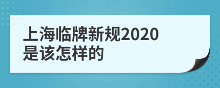 上海临牌新规2020是该怎样的