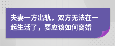 夫妻一方出轨，双方无法在一起生活了，要应该如何离婚