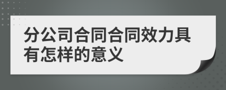 分公司合同合同效力具有怎样的意义