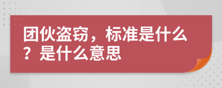 团伙盗窃，标准是什么？是什么意思