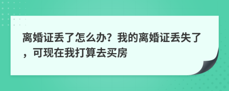 离婚证丢了怎么办？我的离婚证丢失了，可现在我打算去买房