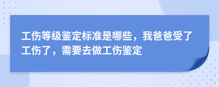 工伤等级鉴定标准是哪些，我爸爸受了工伤了，需要去做工伤鉴定