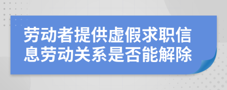 劳动者提供虚假求职信息劳动关系是否能解除