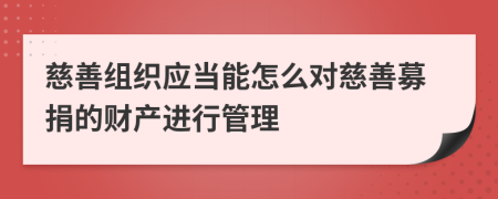 慈善组织应当能怎么对慈善募捐的财产进行管理